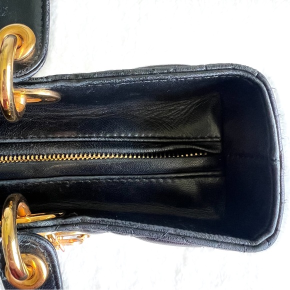 CHRISTIAN DIOR Cannage Leather Top Handle Tote Bag Black Large - Picture 12 of 17